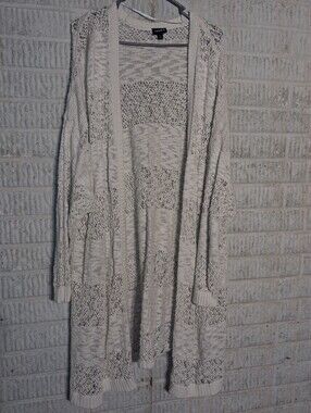 Torrid Open-Front Long Crocheted Cardigan in Light Beige (Oatmeal) 5X
